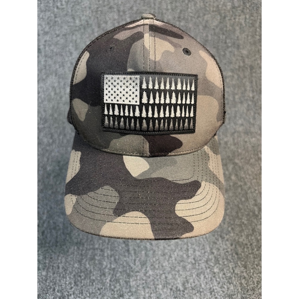 Columbia Mens Camo Tree Flag Patch Trucker Hat Flexfit Mesh Back Cap Large
